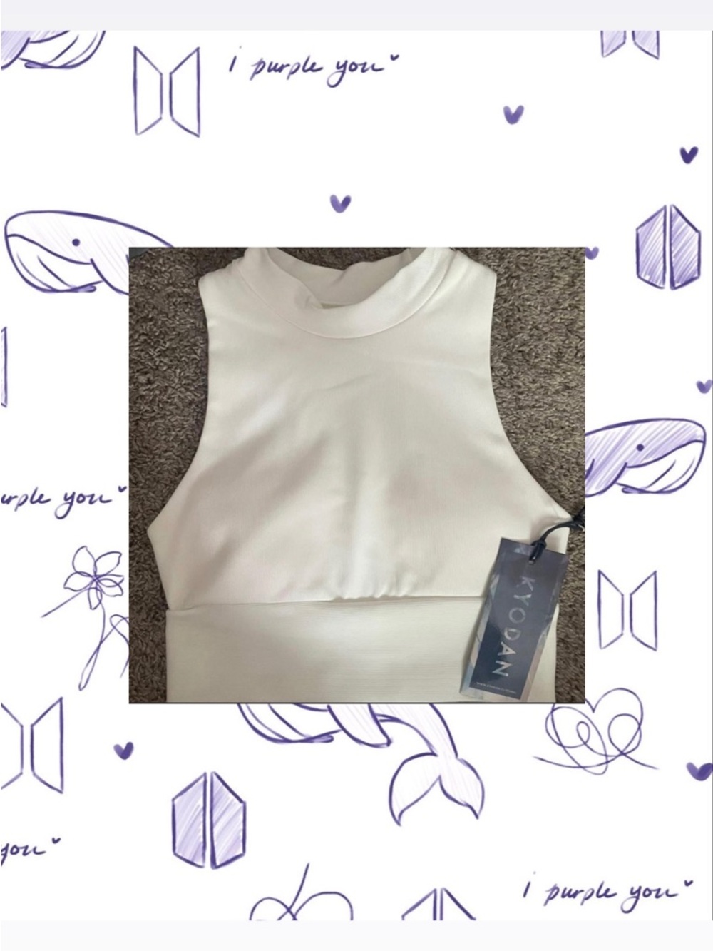 Kyodan White Mock Neck Sleeveless Crop Tank or sports bra